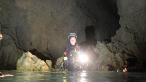 Sarah in Cathedrale Cave St. Maria Comino Island